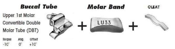 Upper-1st-Molar-Convertible-Double-Molar-Tube-with-Cleat.jpg 1st Molar Bands Assembly with Upper DBT Buccal Tube and Cleat